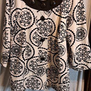 VINTAGE RUSSELL KEMP NY IVORY BROWN GEO JACKET LINED BUTTON ARE FUN  OX